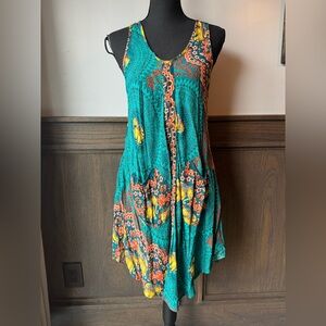 Sleeveless Teal and Orangehippe boho elephant Patterned Dress